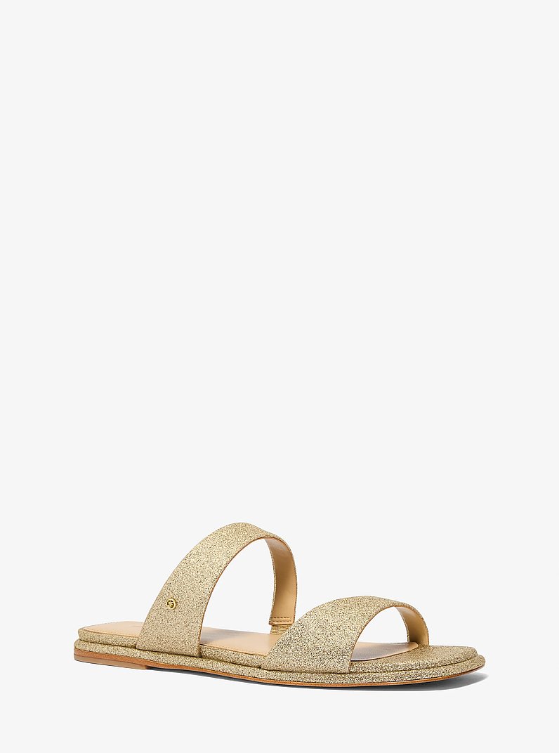 Jaida Glitter Embellished Leather Sandal in PALE GOLD | Michael Kors