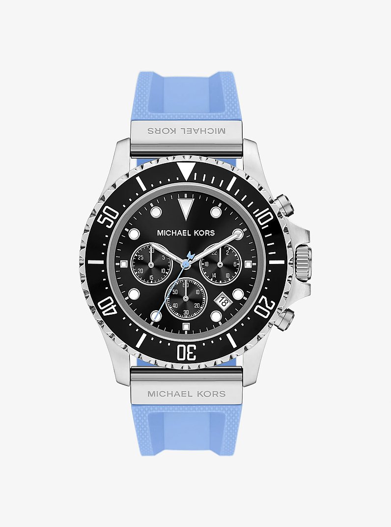 Oversized Everest Silver-Tone and Silicone Watch in SKY BLUE