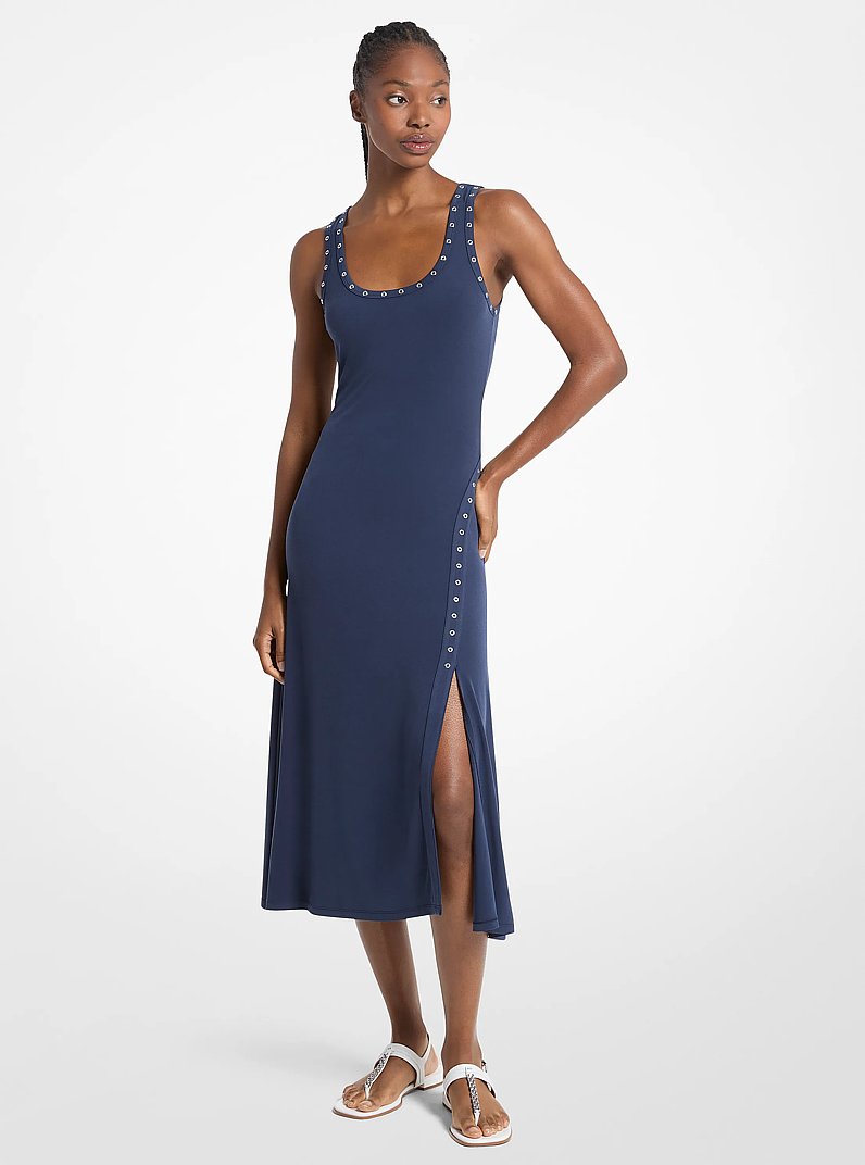 Grommeted Stretch Matte Jersey Tank Midi Dress in MIDNIGHTBLUE | Michael Kors