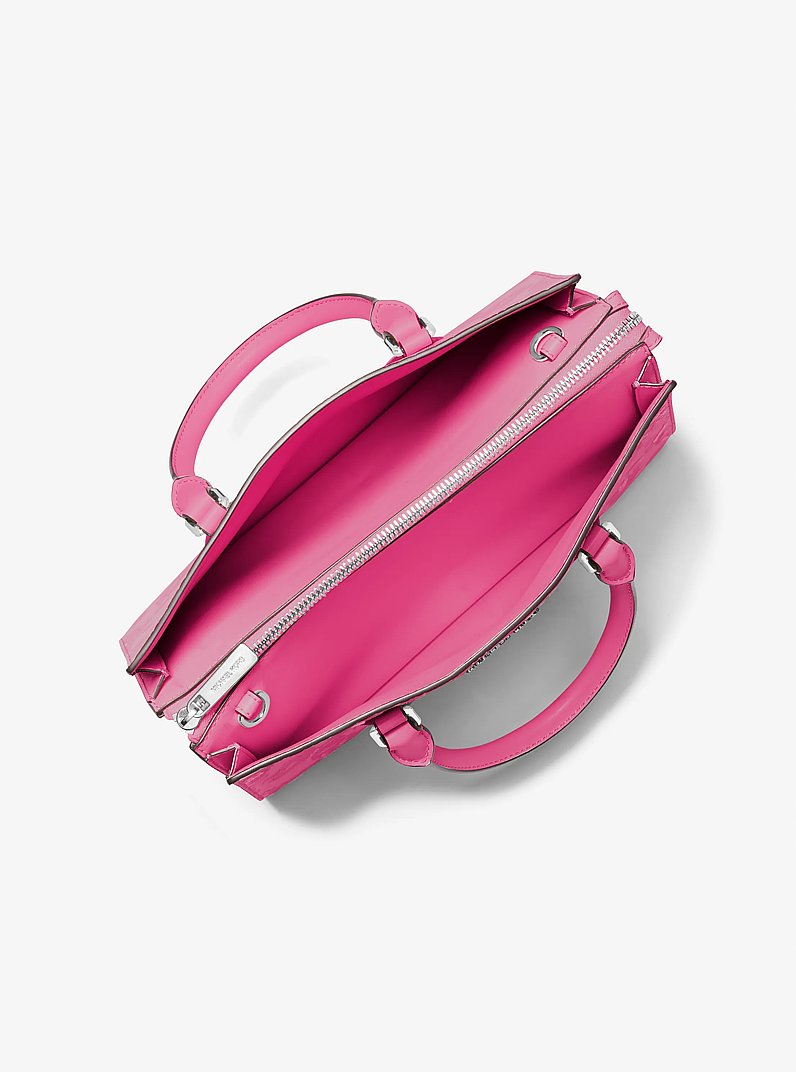 Sheila Medium Sequined Floral Print Satchel in DRAGONFRUIT | Michael Kors