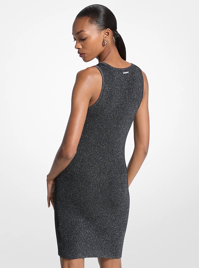 Metallic Ribbed Knit Tank Dress in BLACK/SILVER | Michael Kors