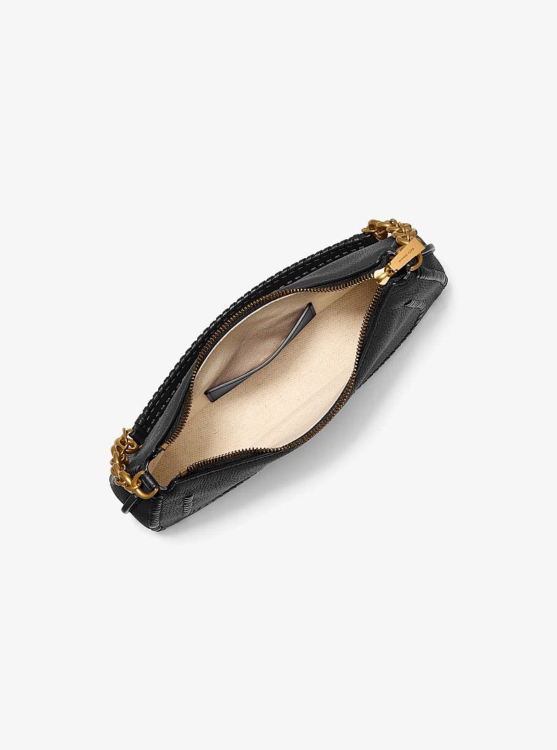 Nolita Medium Whipstitched Pebbled Leather Chain Pochette in BLACK | Michael Kors