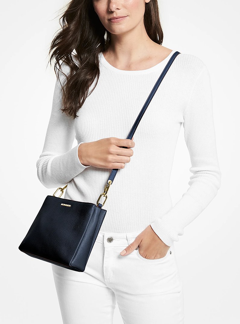 Trisha Medium Pebbled Leather Crossbody Bag in NAVY | Michael Kors