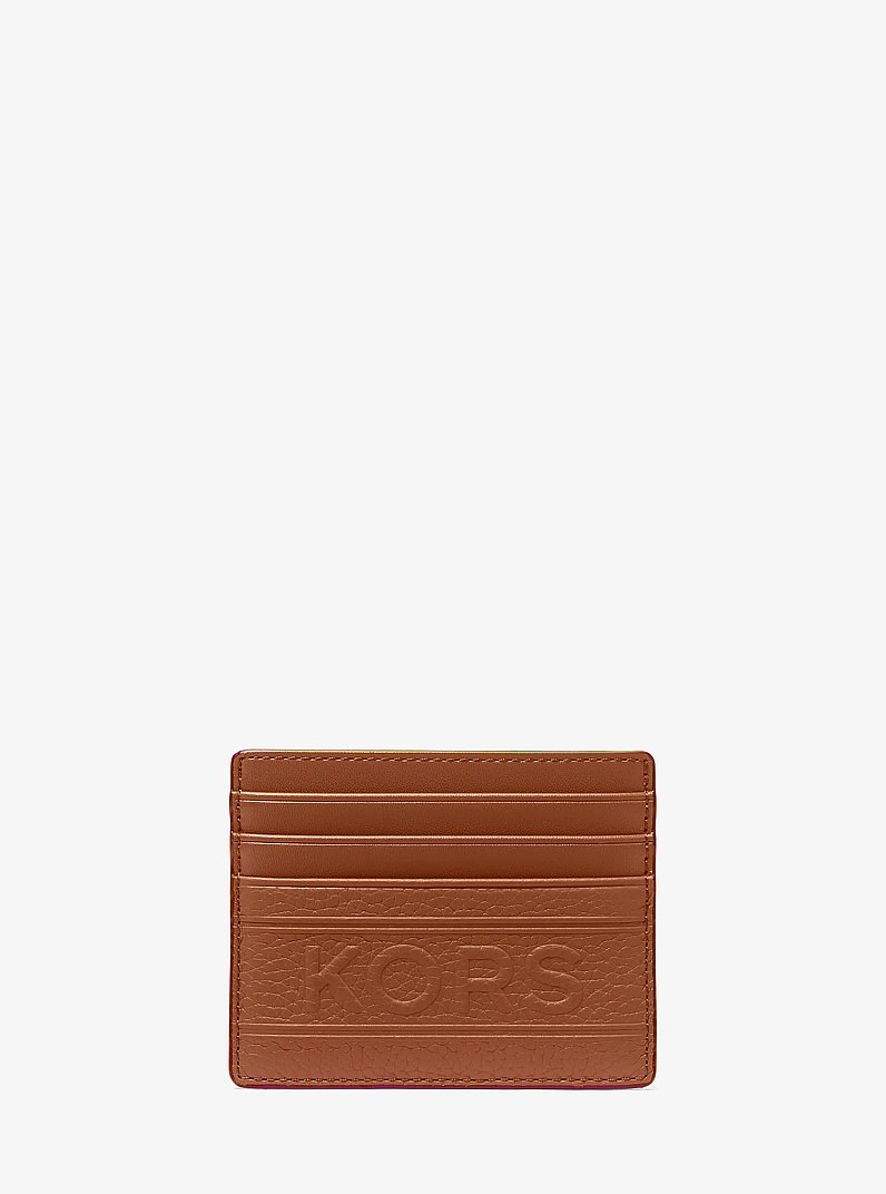 Hudson Embossed Pebbled Leather Tall Card Case in LUGGAGE | Michael Kors