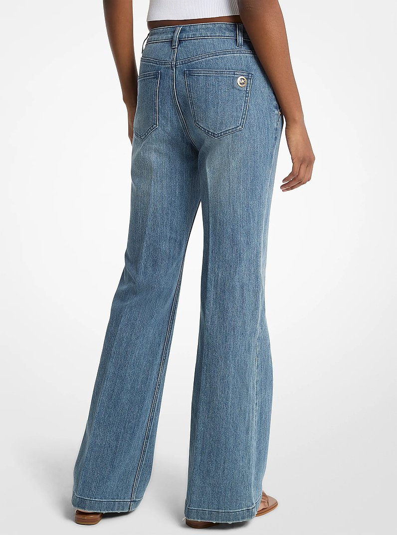 Pintuck Bootcut Stretch Denim Jeans in DUSK BLUE WASH | Michael Kors