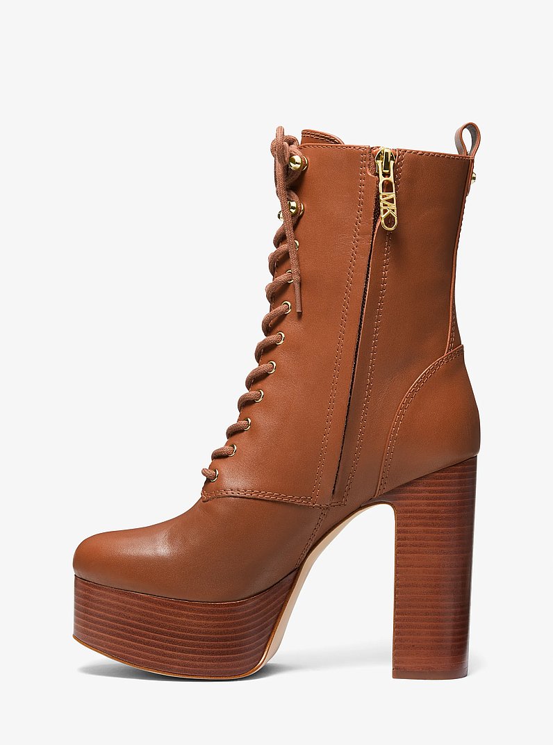 Natasha Leather Platform Boot in LUGGAGE | Michael Kors