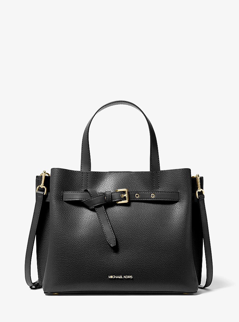 Emilia Medium Pebbled Leather Satchel in BLACK | Michael Kors