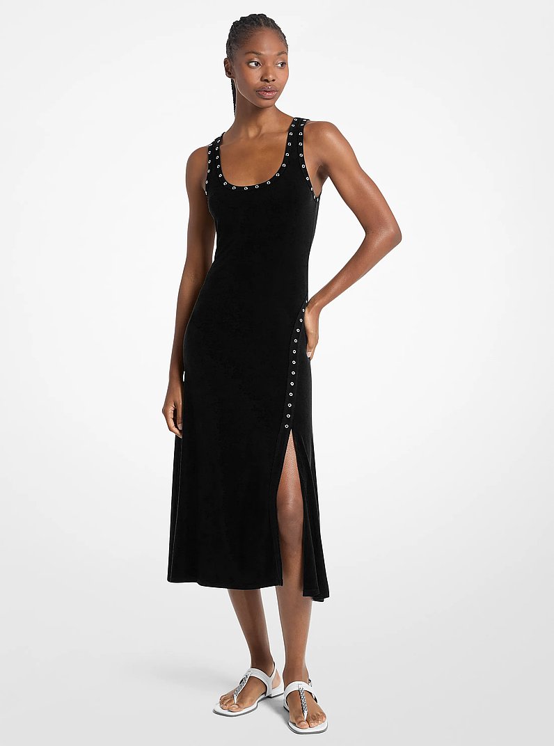 Grommeted Stretch Matte Jersey Tank Midi Dress in BLACK | Michael Kors