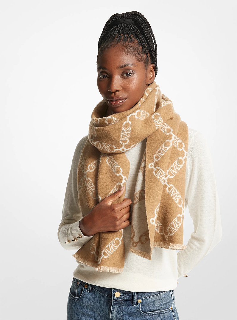 Reversible Empire Logo Jacquard Wool and Cashmere Scarf | Michael