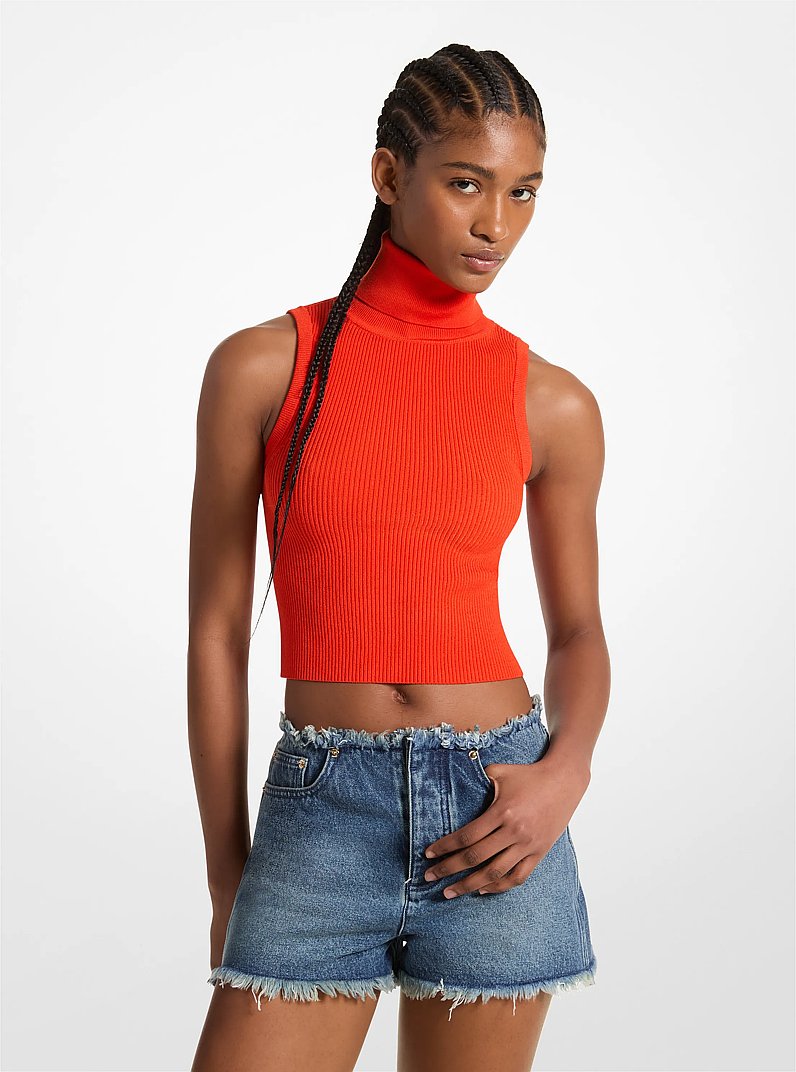 Sleeveless Turtleneck Cropped Top in OPTIC ORANGE | Michael Kors