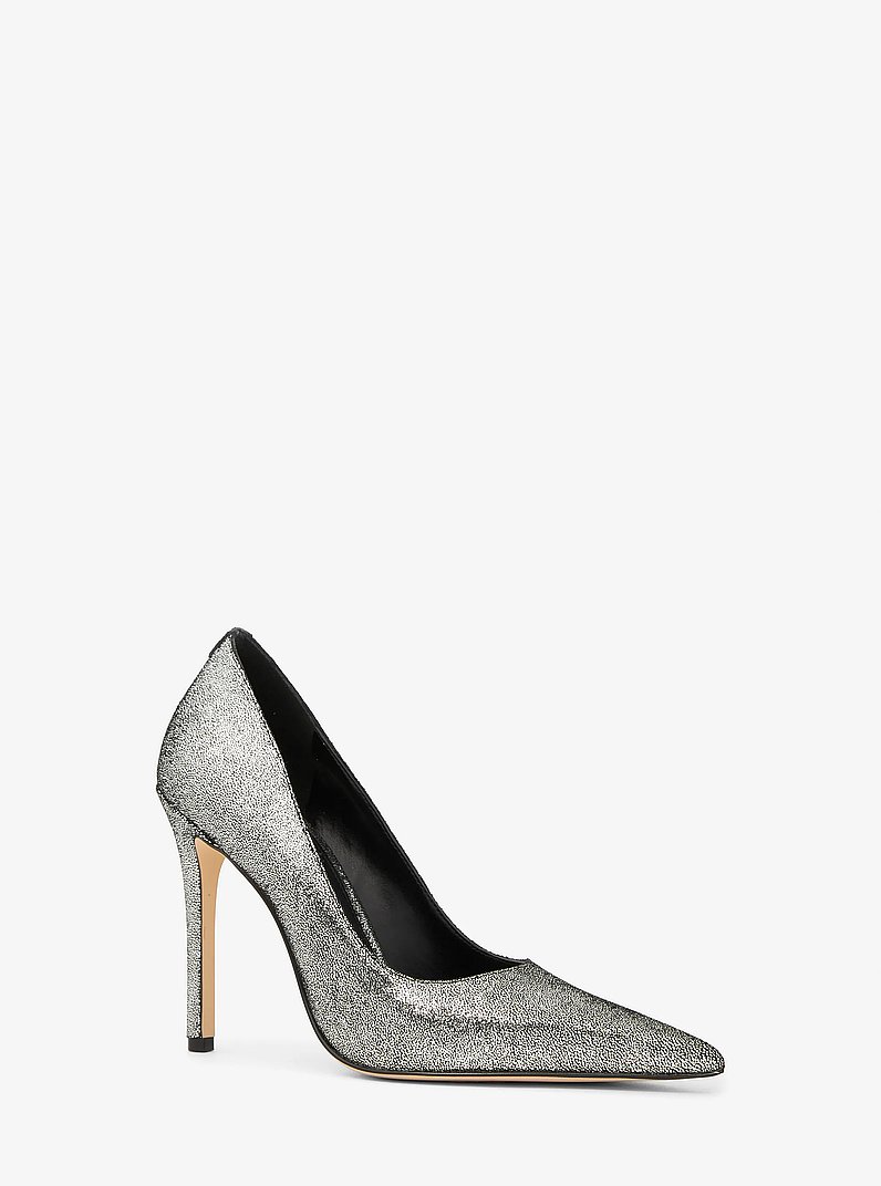 Elyse Crackled Metallic Leather Sandal in SILVER | Michael Kors