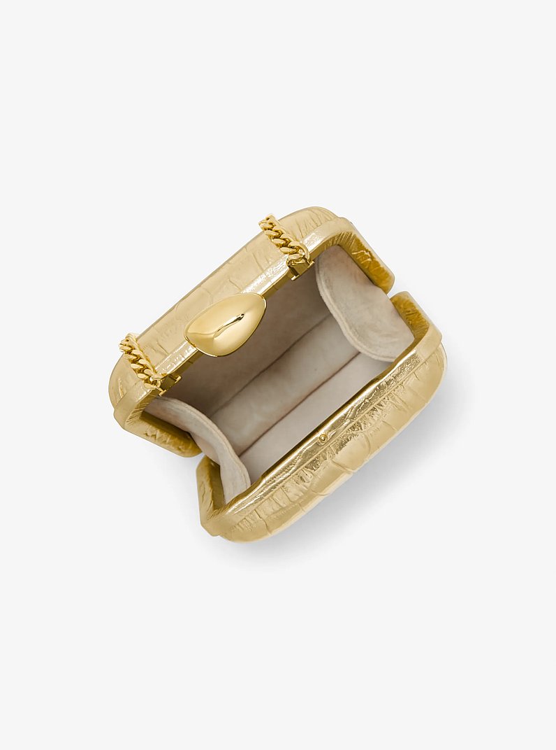 Tina Mini Metallic Crocodile Embossed Leather Minaudie re in GOLD | Michael Kors