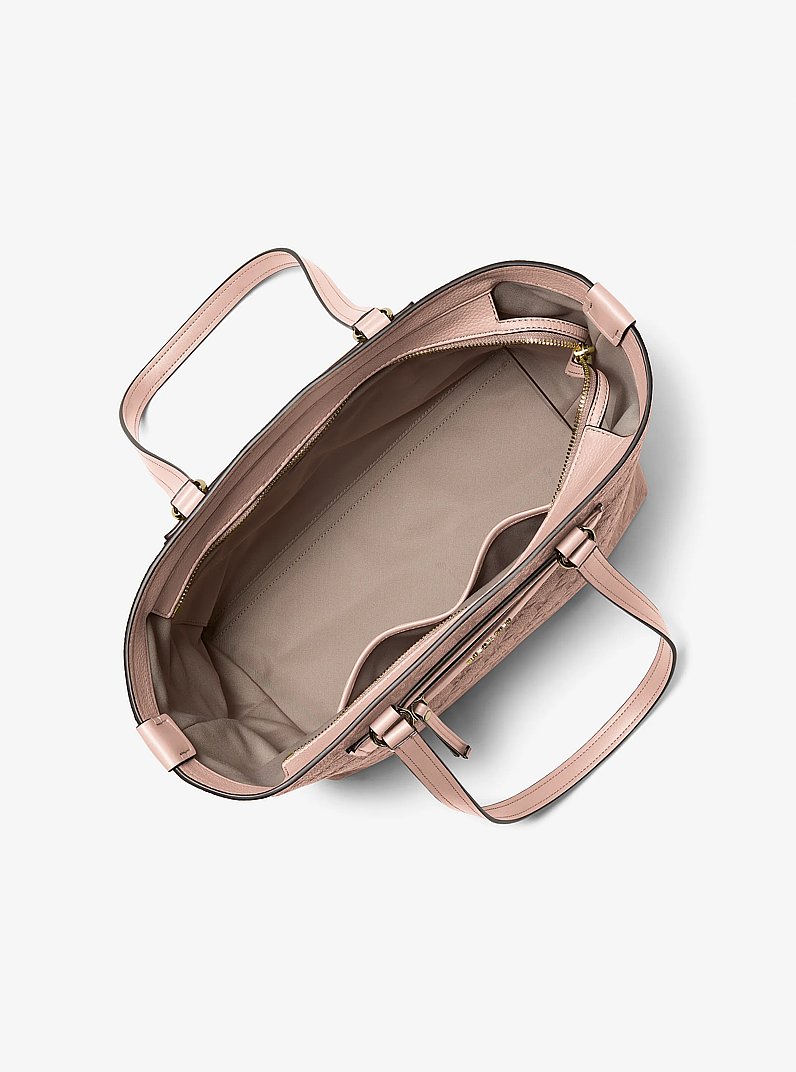 Jet Set Travel Medium Logo Embossed Leather Tote Bag in SOFT PINK | Michael Kors