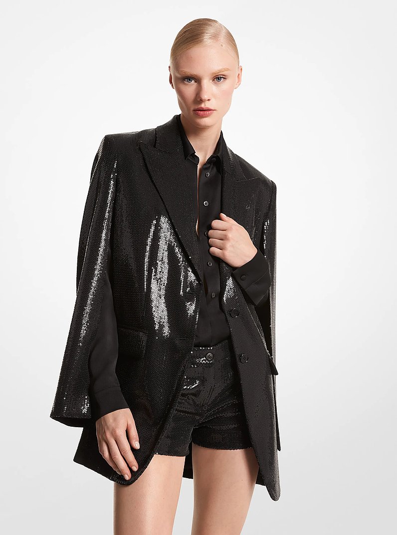 Samantha Sequin Embroidered Shorts in BLACK | Michael Kors