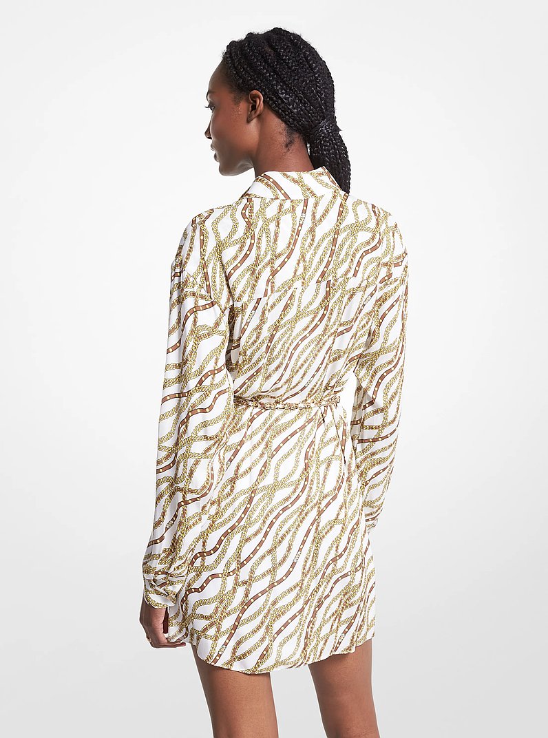 Status Print Georgette Mini Shirtdress in BLANCO | Michael Kors