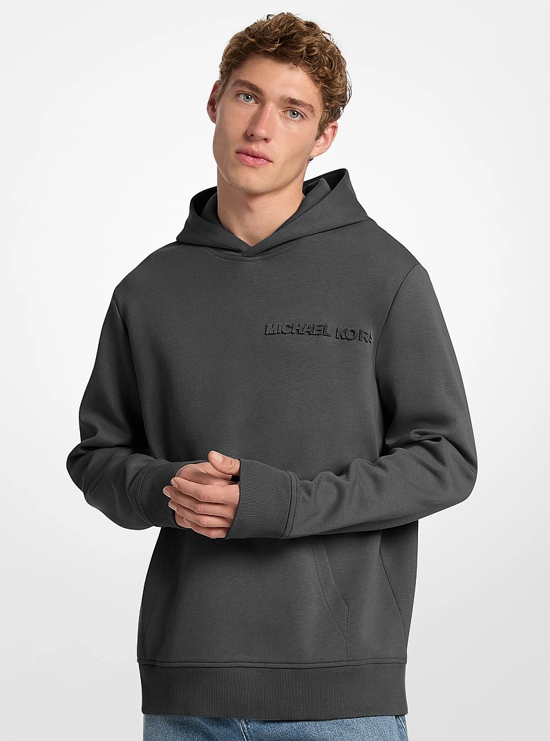 Embossed Logo Cotton Blend Hoodie in BLACK | Michael Kors