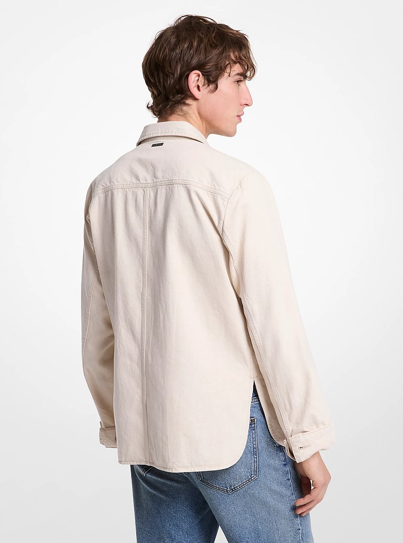 Giacca a camicia in denim di misto cotone e lino