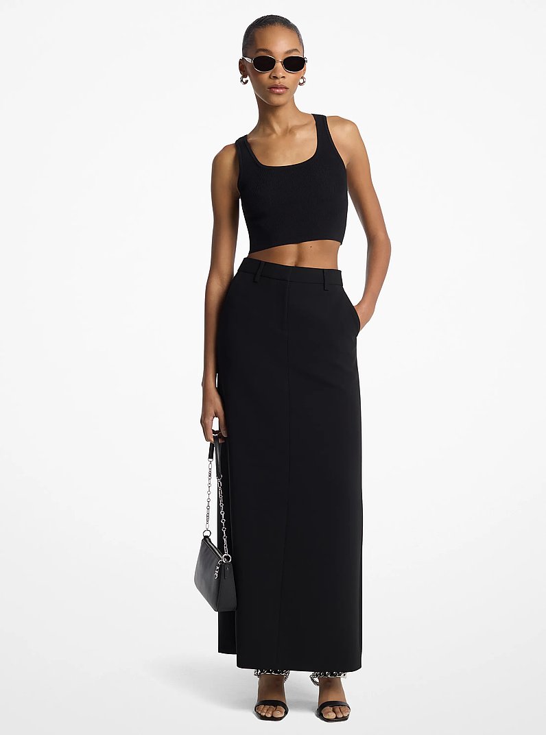 Textured Crepe Trouser Maxi Skirt in BLACK | Michael Kors