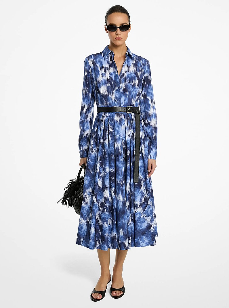 Floral Chin&eacute; Cotton Poplin Shirtdress in RIVIERA/OPTIC WHITE | Michael Kors
