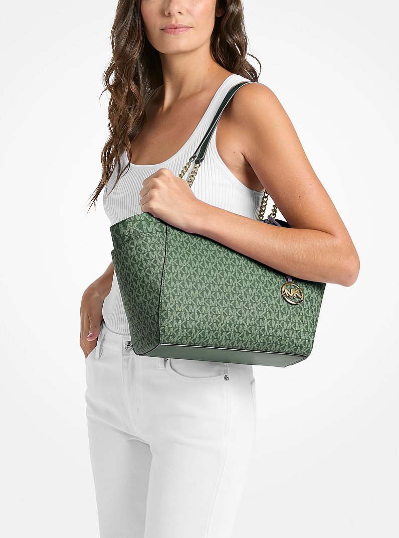 Jet Set Large Signature Logo Shoulder Bag in MOSS | Michael Kors