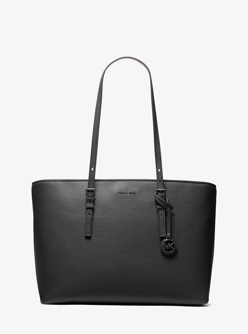 Quinn Large Pebbled Leather Tote Bag in BLACK | Michael Kors