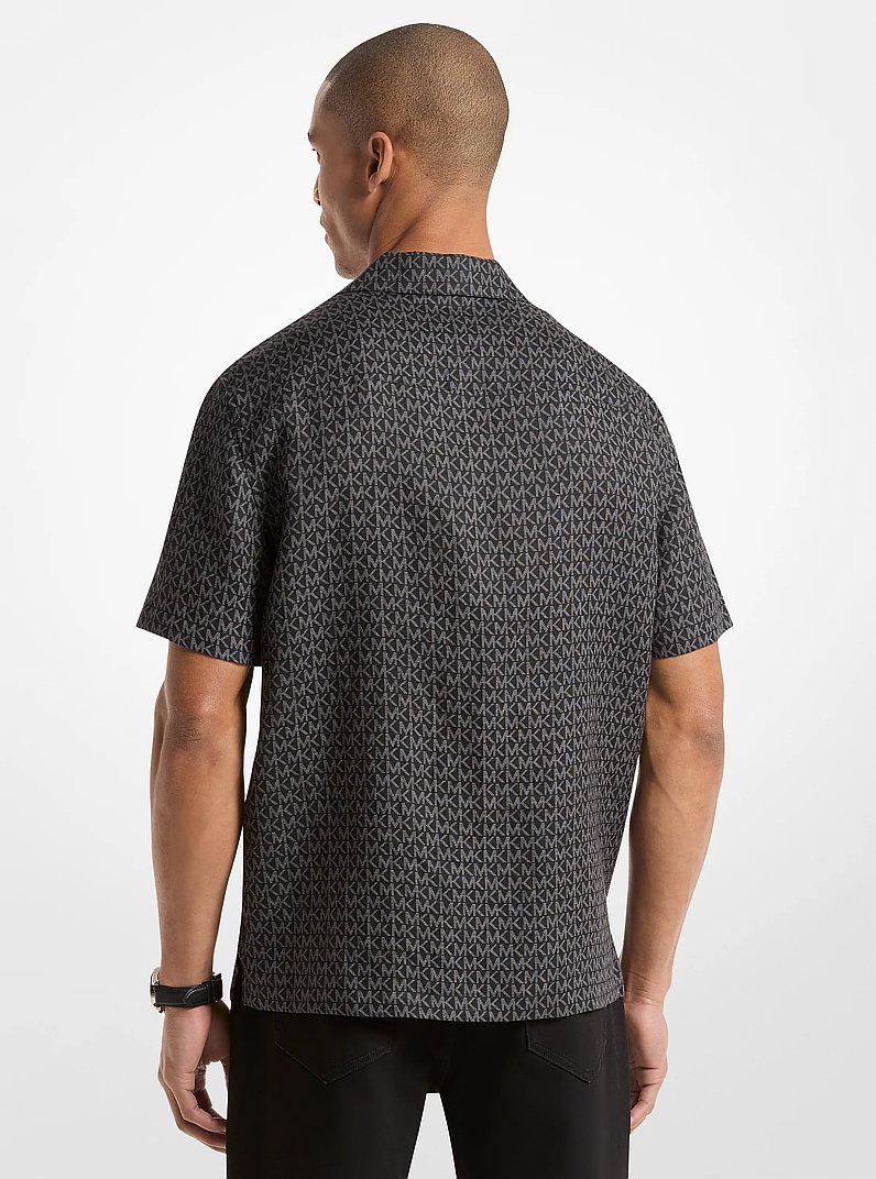 Signature Logo Linen Camp Shirt in BLACK | Michael Kors