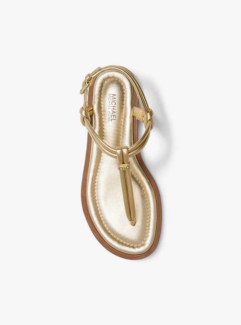 Astra Metallic Leather T-Strap Sandal in PALE GOLD | Michael Kors