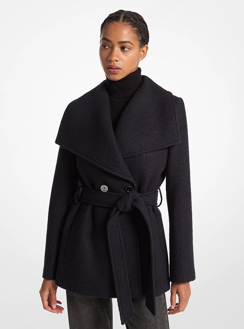 Wool Blend Belted Coat in BLACK | Michael Kors
