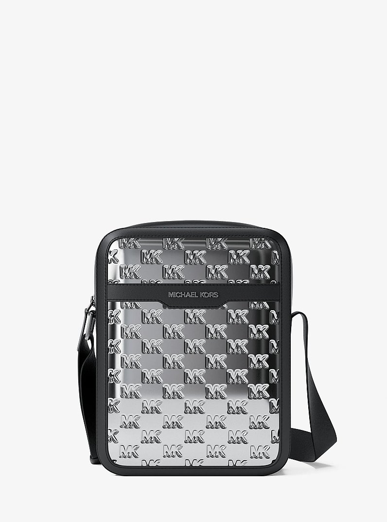 Cooper Metallic Logo Debossed Flight Bag in SILVER | Michael Kors