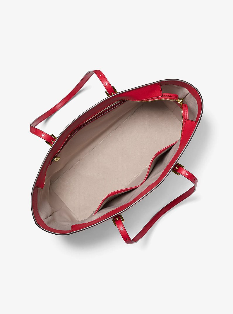 Quinn Large Metallic Signature Logo Tote Bag in CRIMSON | Michael Kors