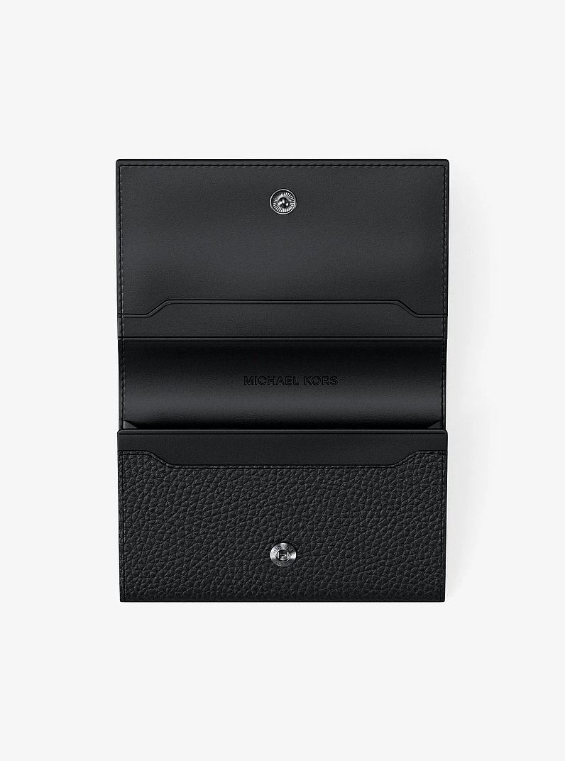 Hudson Pebbled Leather Card Case in BLACK | Michael Kors