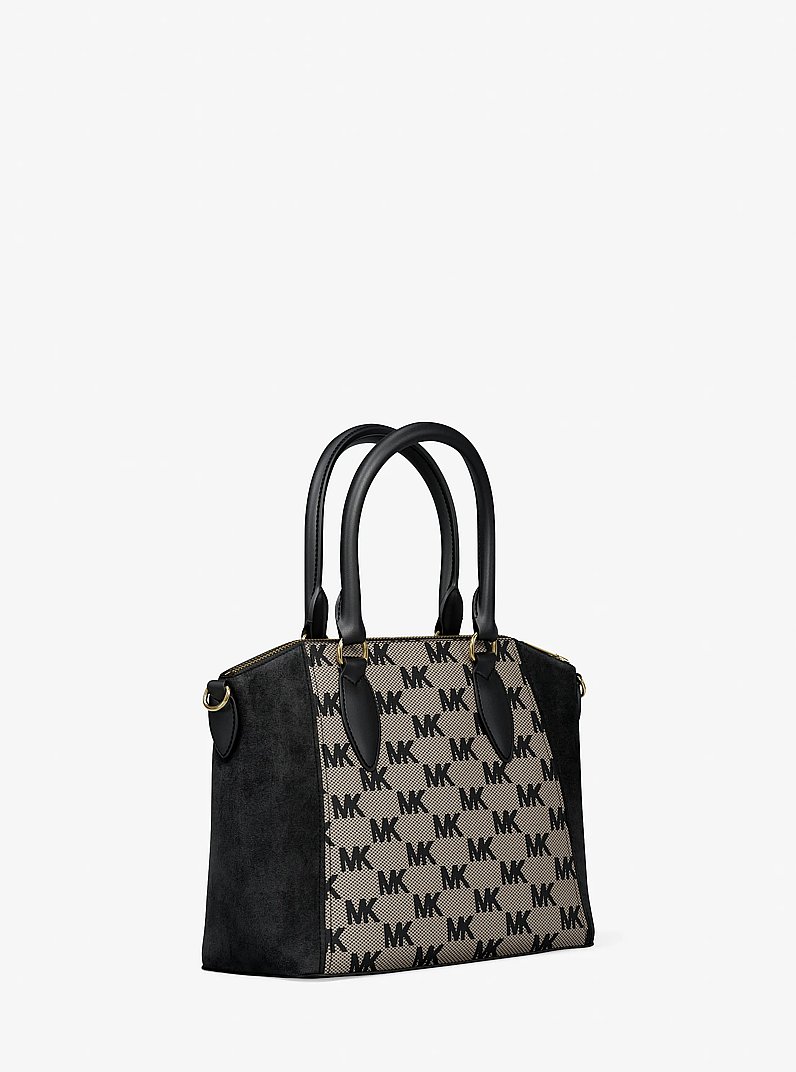 Borsa a mano Sienna piccola in pelle con logo jacquard in NERO | Michael Kors