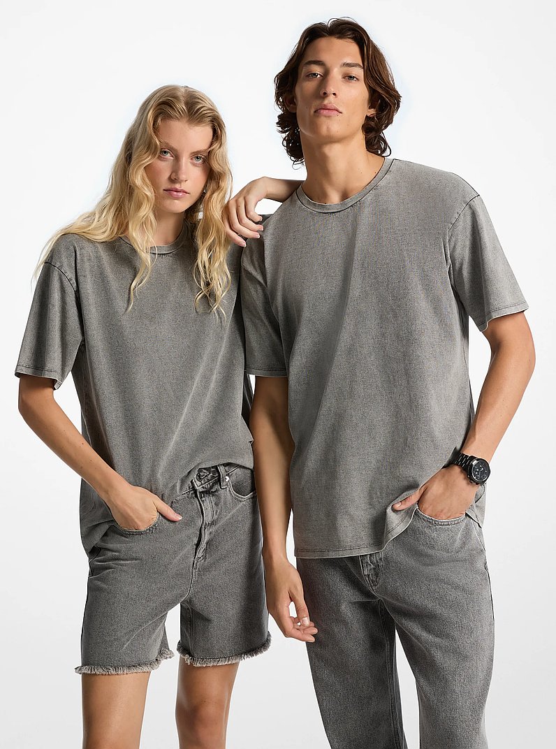 T-Shirt aus Baumwoll-Jersey mit Wascheffekt in BETONW&Auml;SCHE | Michael Kors