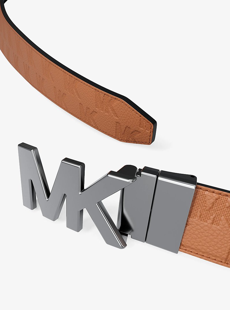 Reversible Logo Embossed Leather Buckle Belt in LUGGAGE/BLACK | Michael Kors