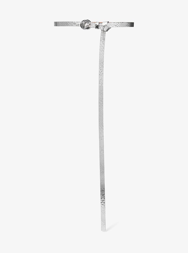 Jeanne Metallic Python Embossed Leather Skinny Belt in SILVER | Michael Kors