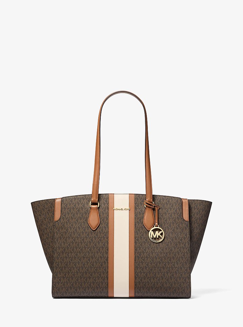 Shopper Becca Large mit Signature-Logomuster und Streifen in BRN/EICHELBR | Michael Kors