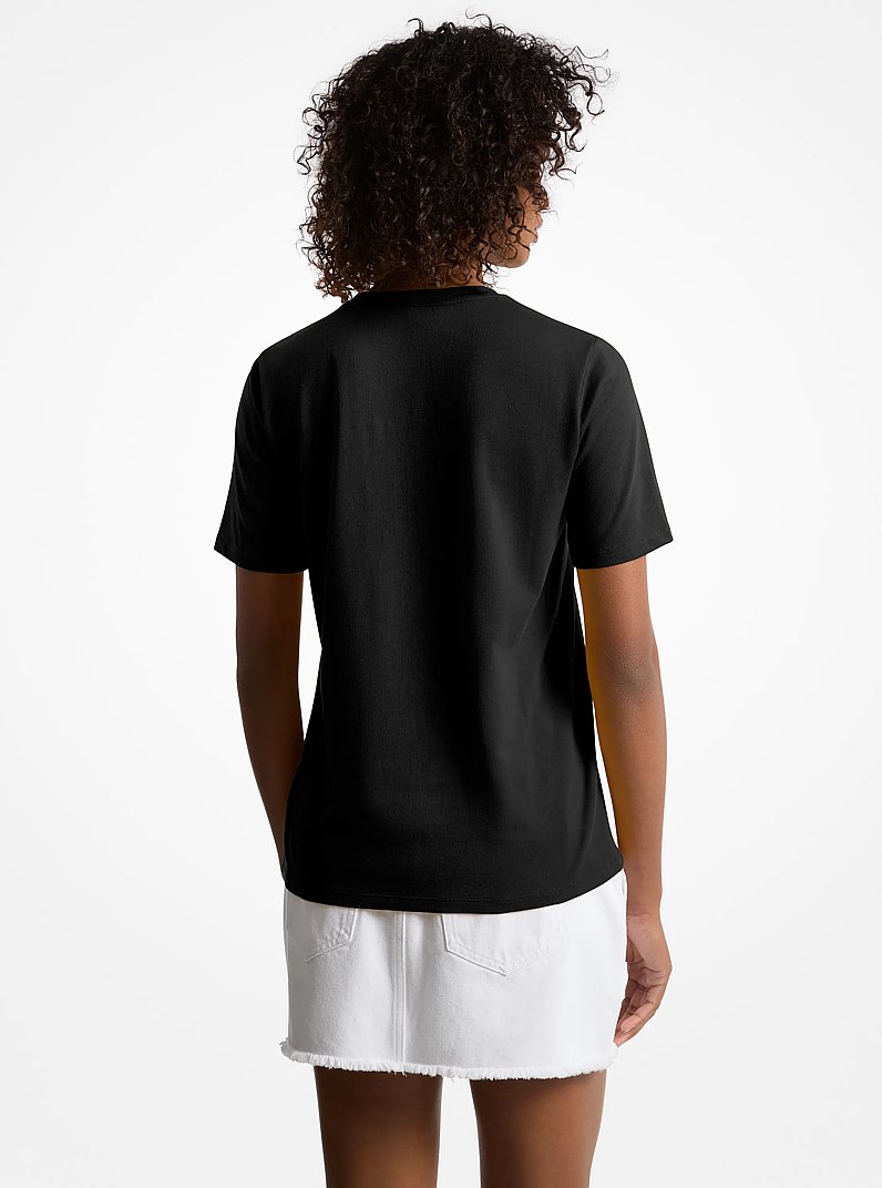 Sequined Logo Cotton T-Shirt in BLACK | Michael Kors