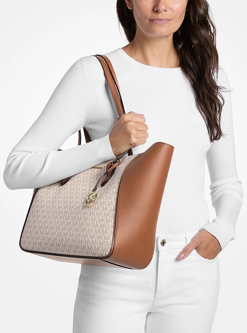 Jet Set Travel Large Signature Logo 3-in-1 Tote Bag in VANILLA | Michael Kors