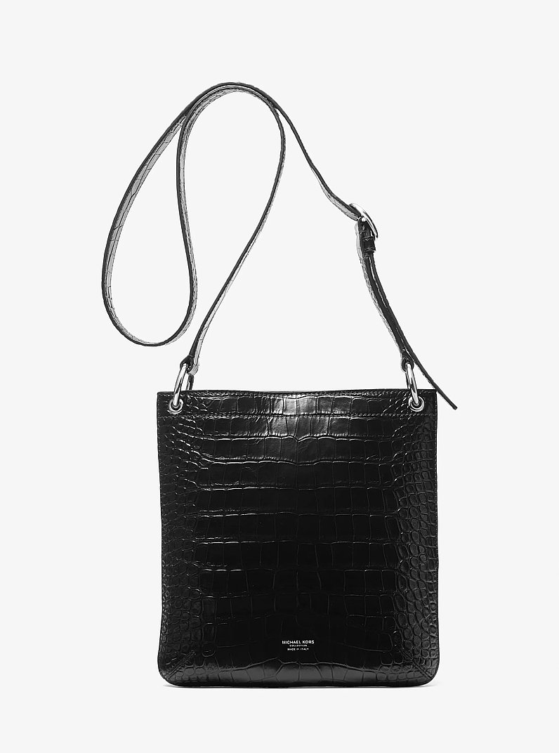 Tate Small Crocodile Embossed Patent Leather Crossbody Bag in BLACK | Michael Kors