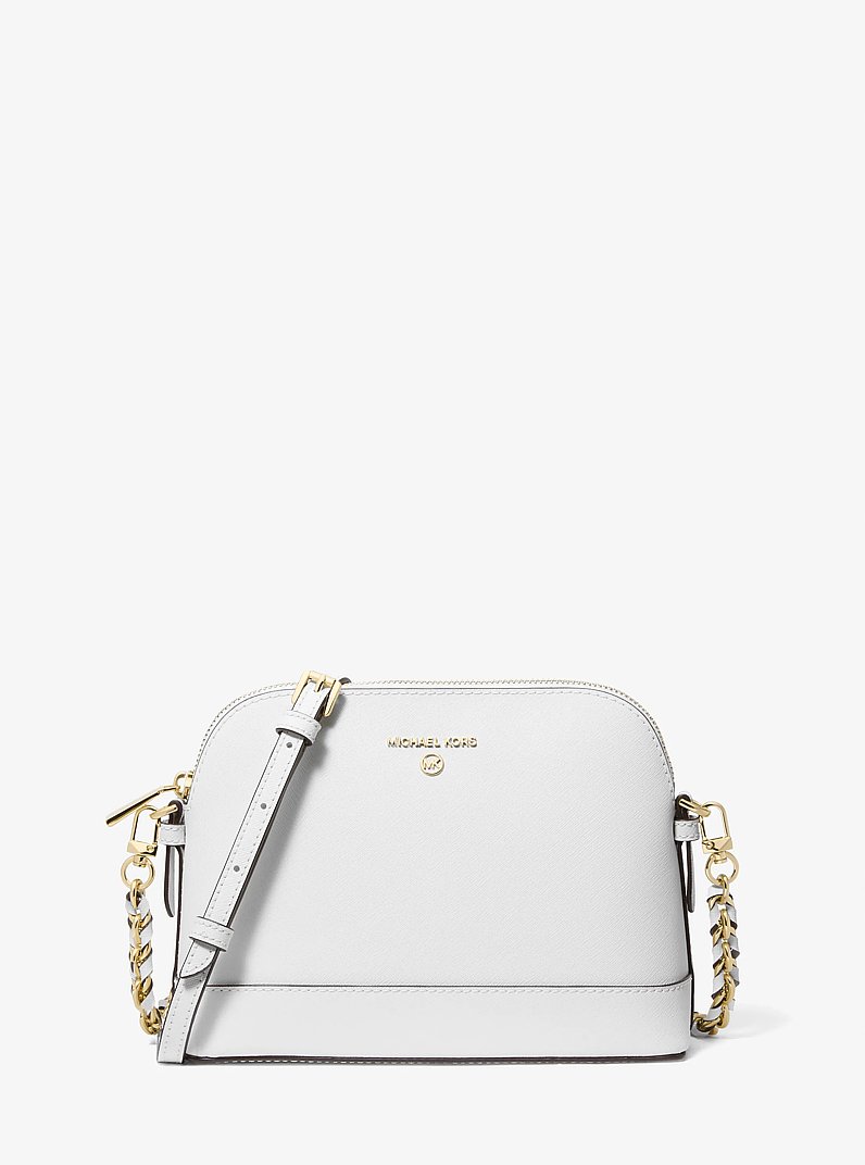 Large Saffiano Leather Dome Crossbody Bag in OPTIC WHITE | Michael Kors