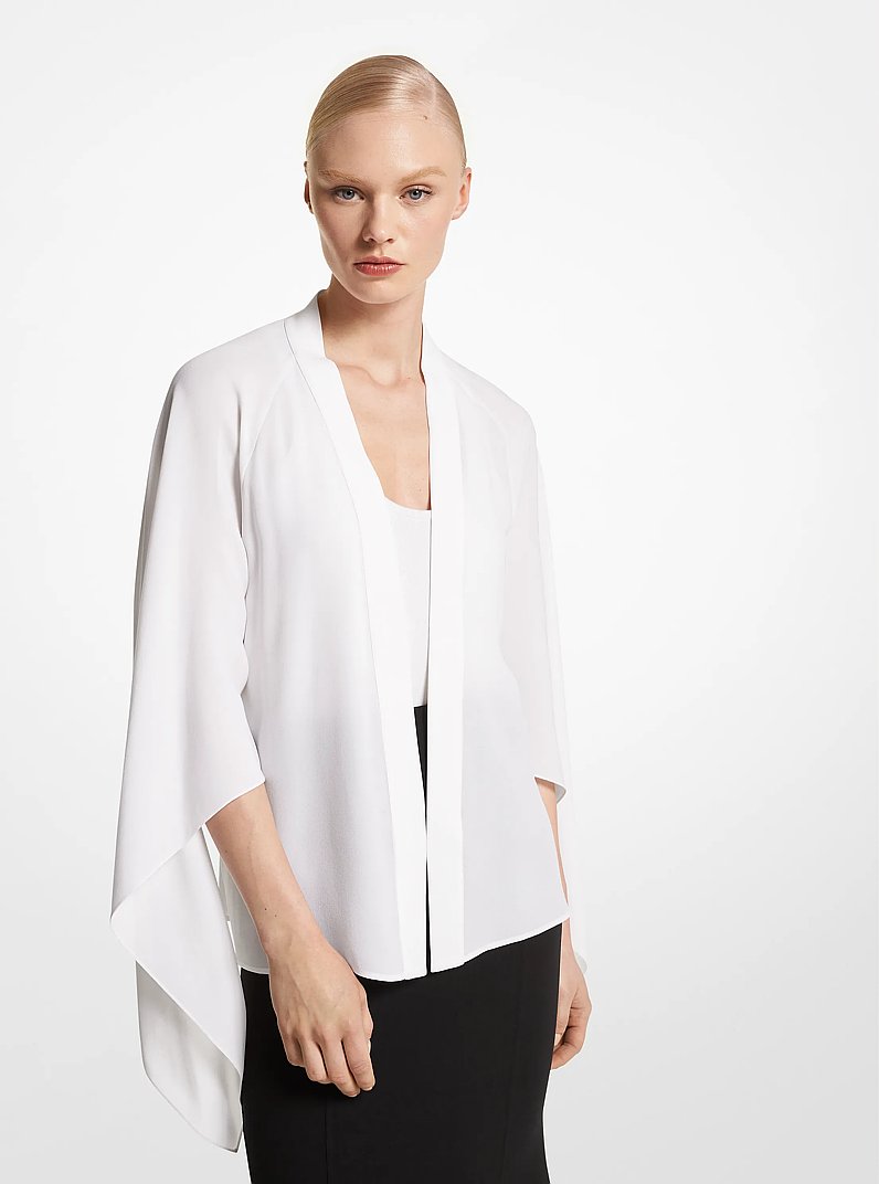 Silk Georgette Flared-Sleeve Wrap Top in OPTIC WHITE | Michael Kors