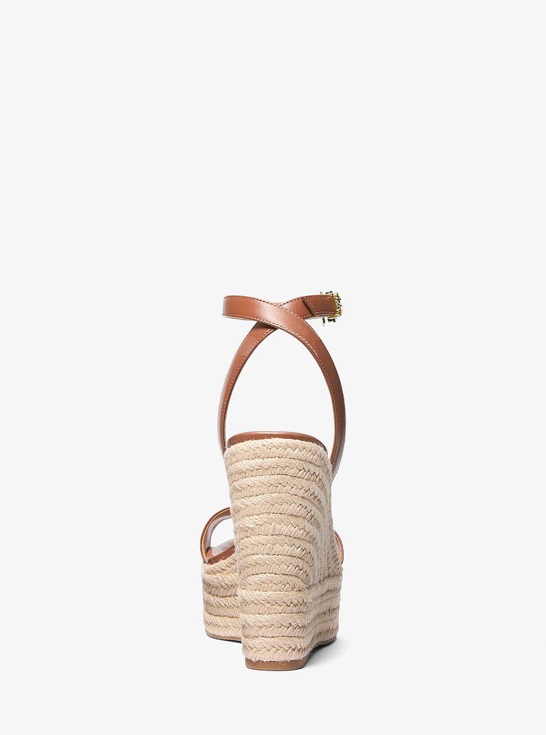 Leighton Leather Wedge Sandal in LUGGAGE | Michael Kors