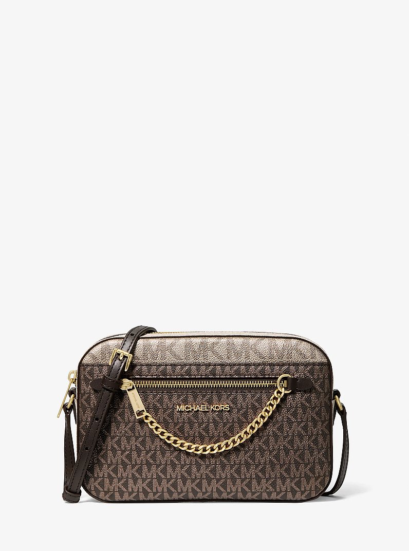 MICHAEL  KORS  新品未使用 Jet Set Large Metallic Signature Logo Crossbody Bag in BROWN