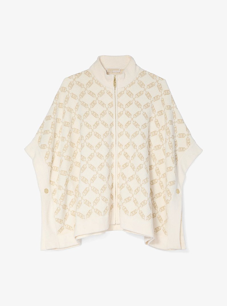 Empire Diamond Textured Knit Zip-Up Cape in CREAM | Michael Kors