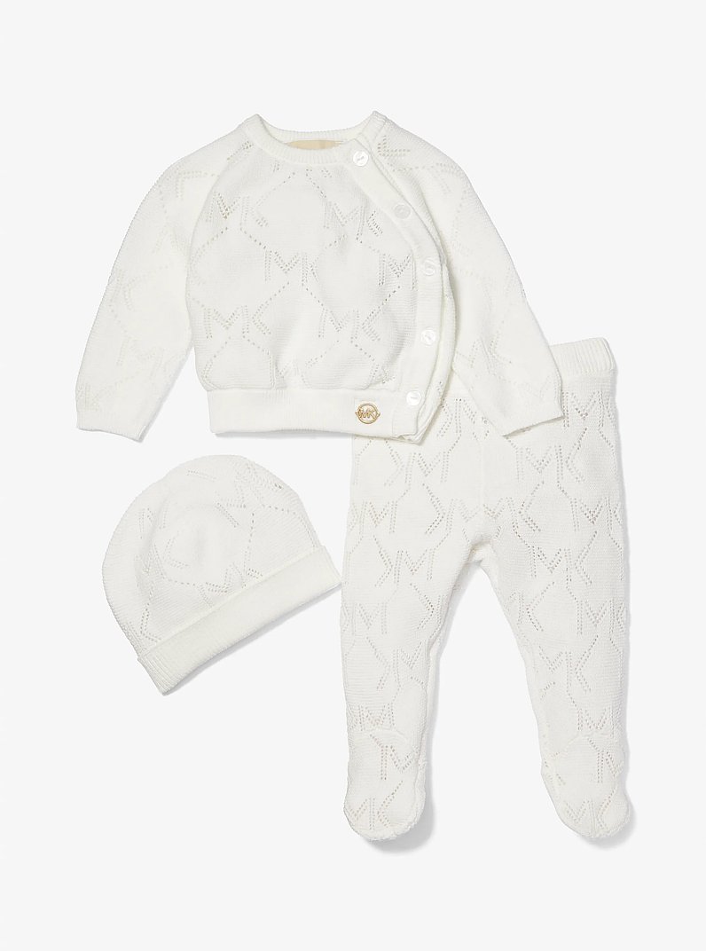 Pointelle Logo Cotton 3-Piece Baby Gift Set in OFF WHITE | Michael Kors