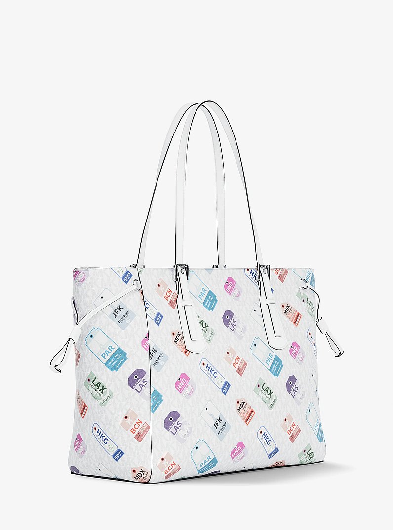 Voyager Large Printed Signature Logo Tote Bag in OPTIC WHITE | Michael Kors