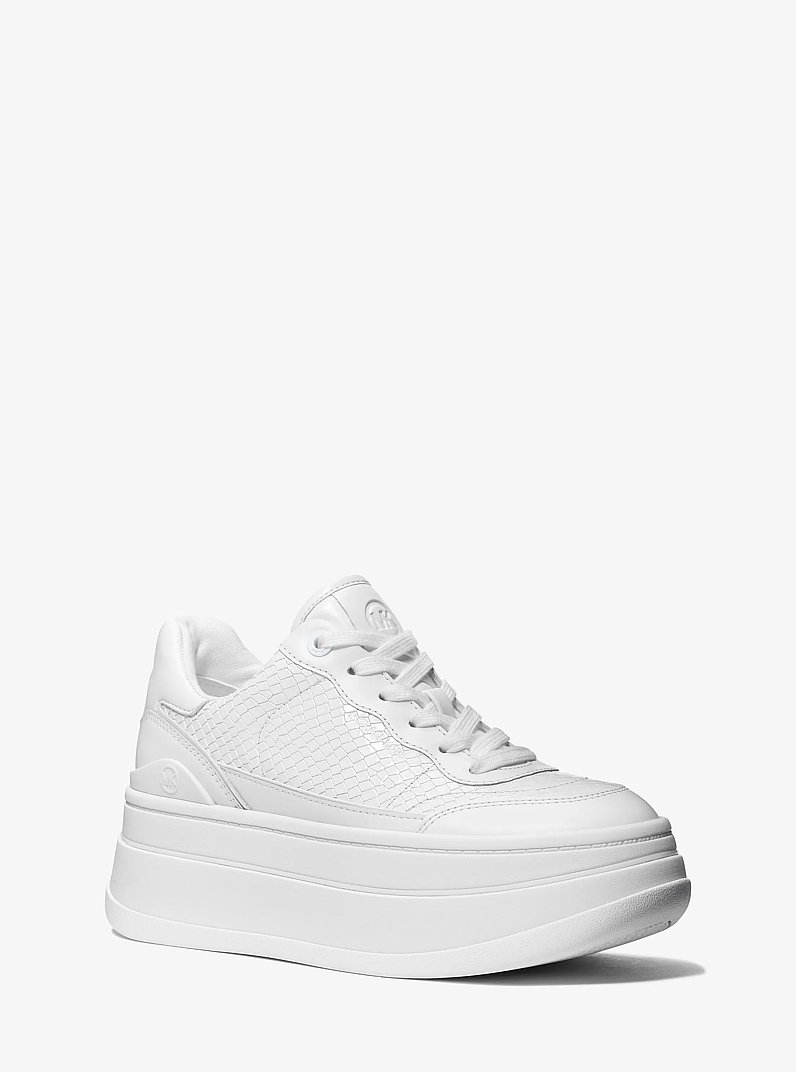 Hayes Snake Embossed Leather Platform Sneaker in OPTIC WHITE | Michael Kors