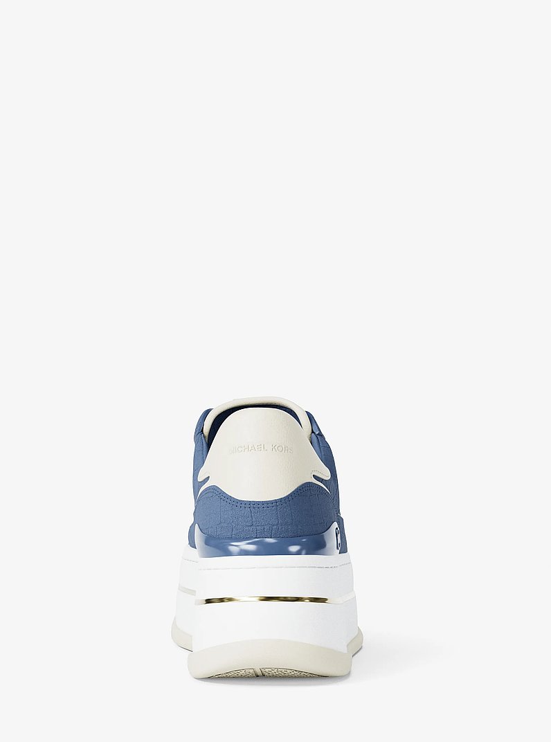 Sneaker Hayes in pelle scamosciata stampa coccodrillo con plateau in BLU FRANCESE | Michael Kors