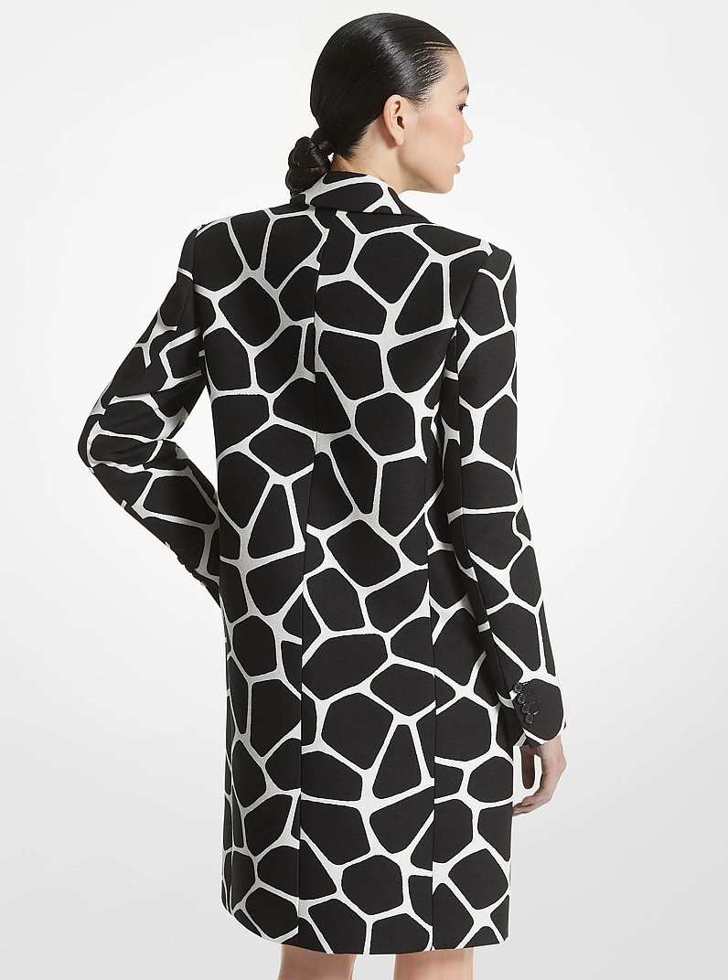 Giraffe Cotton and Silk Jacquard Chesterfield Coat in WHITE/BLACK | Michael Kors