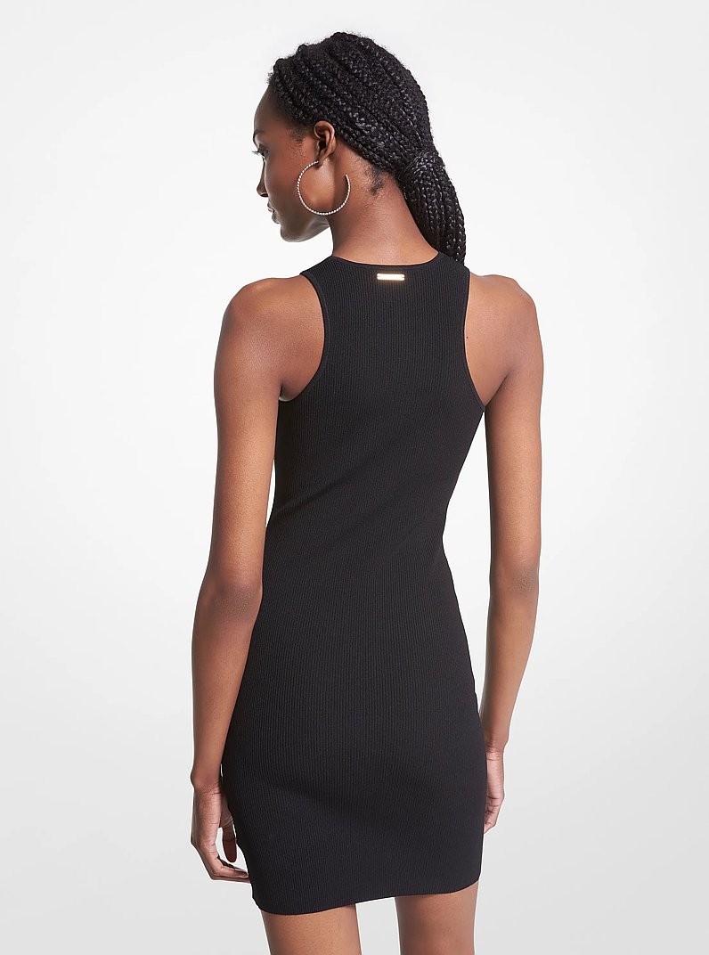 Ribbed Knit Racerback Tank Dress in BLACK | Michael Kors